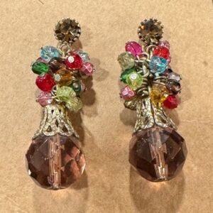 Gem tone glass bead dangle earrings